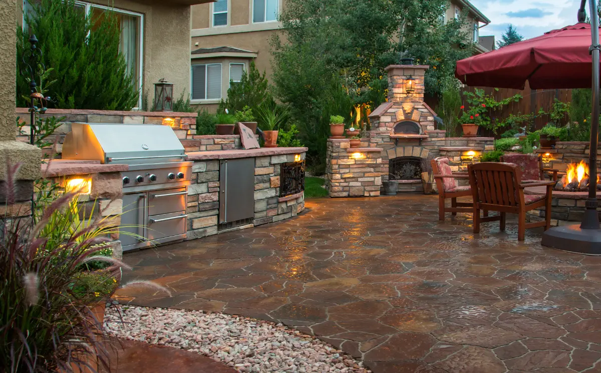 well lit outdoor kitchen